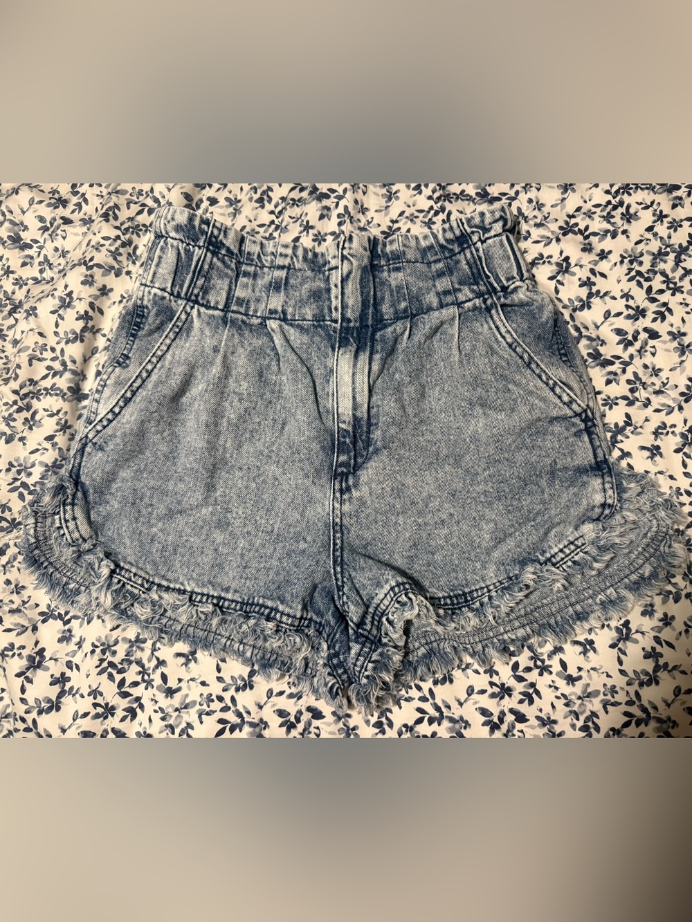 Free People Light Blue Washed Denim Frayed Hem Shorts